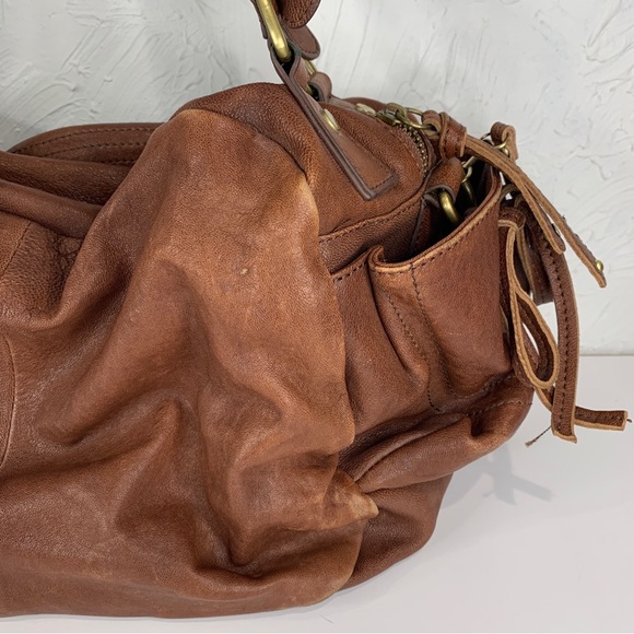 Jesslyn Blake - Anthropologie Large Brown Pebbled Leather Shoulder Bag 17x9x6 - Picture 5 of 15